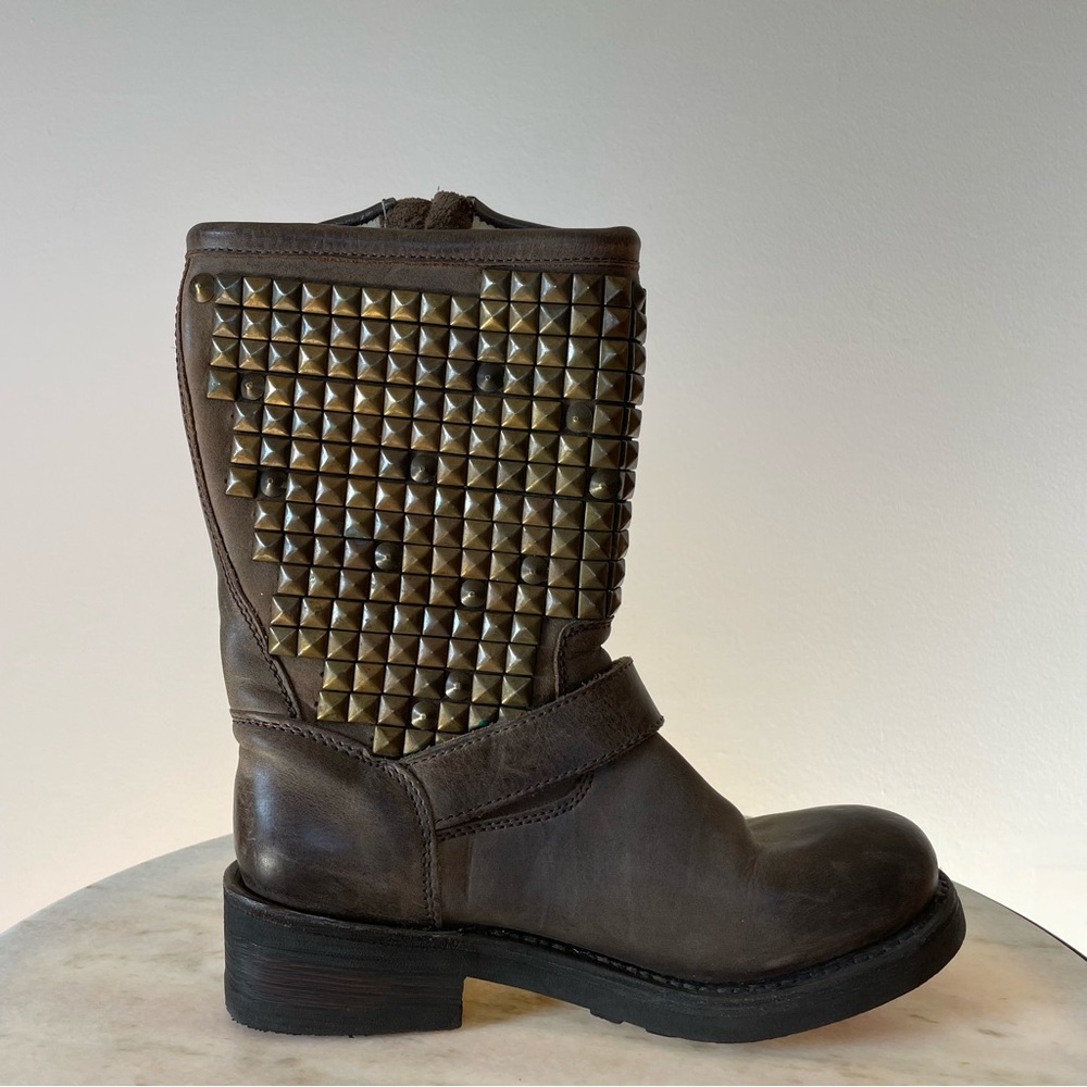 Ash Studded Engineer Moto Boot in Distressed Brown Leather, Size 6 - Picture 4 of 14